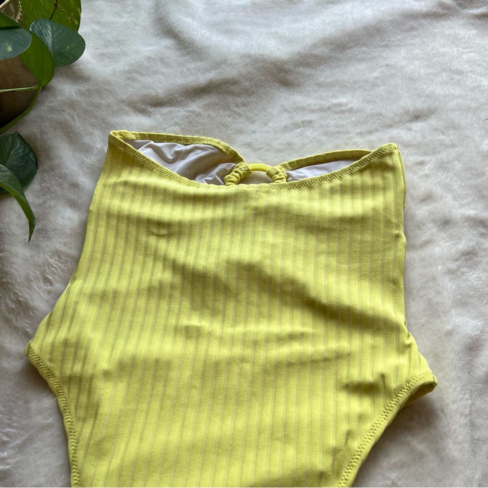 Solid & Striped Yellow Ribbed Strapless One Piece… - image 5